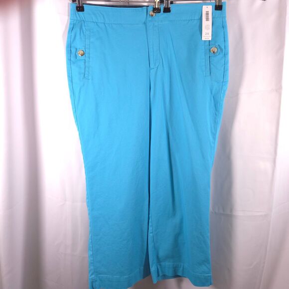 NWT Chico's 2.5 Womens 14 37x24.5 Cyan Blue Soft Chino Crop High Rise Pants - Picture 1 of 9